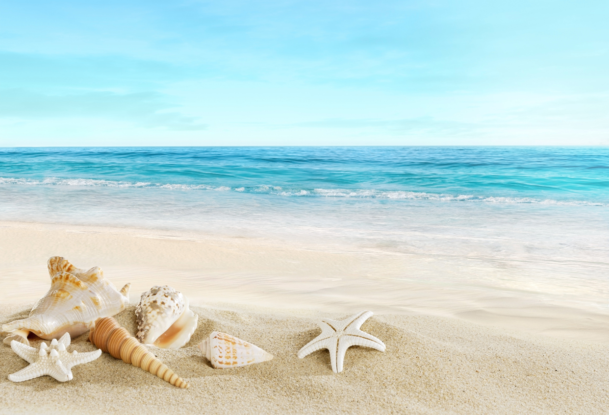 沖縄の綺麗なイメージ。浜から眺める青い海と砂浜。